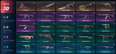 Compte VALORANT PC - Ranked Gold 1 - 49 Skins (Xeno Hunter, Oni Vandal...) - Complet !