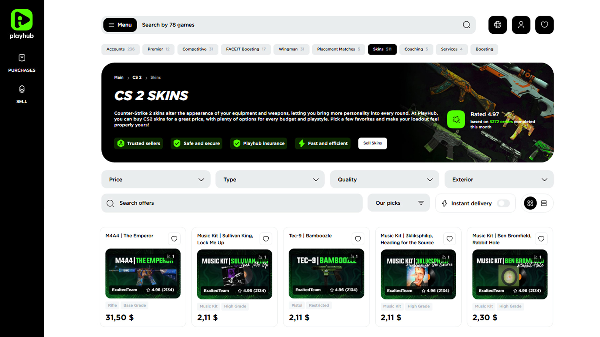 Best websites to buy CS 2 skins - PlayHub