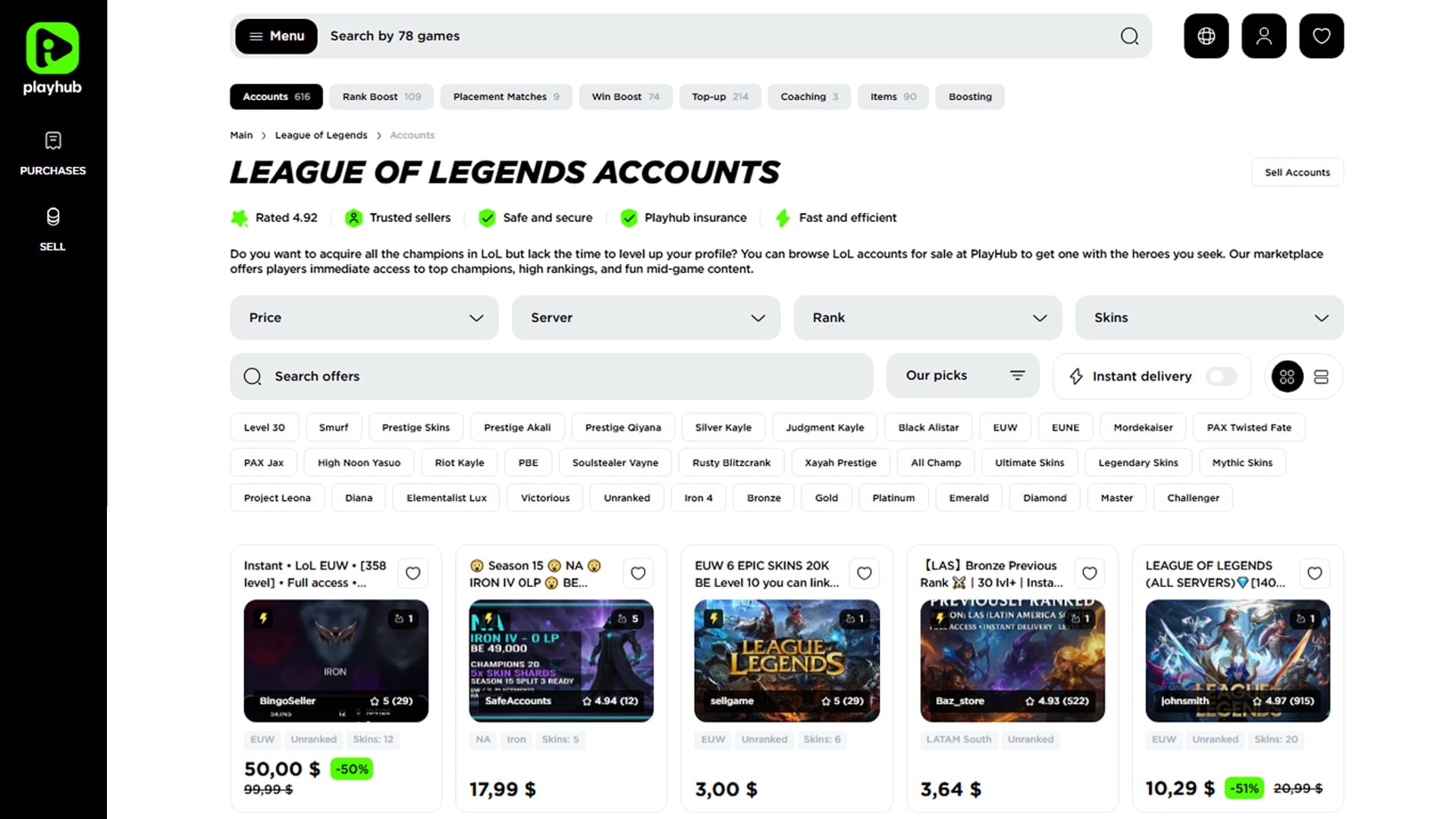 Best websites to buy LoL accounts - PlayHub