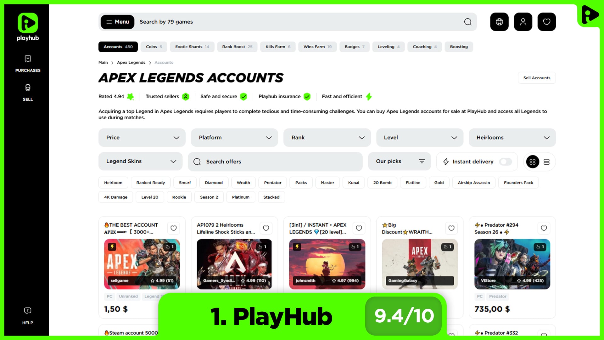Best websites to buy Apex Legends accounts - PlayHub