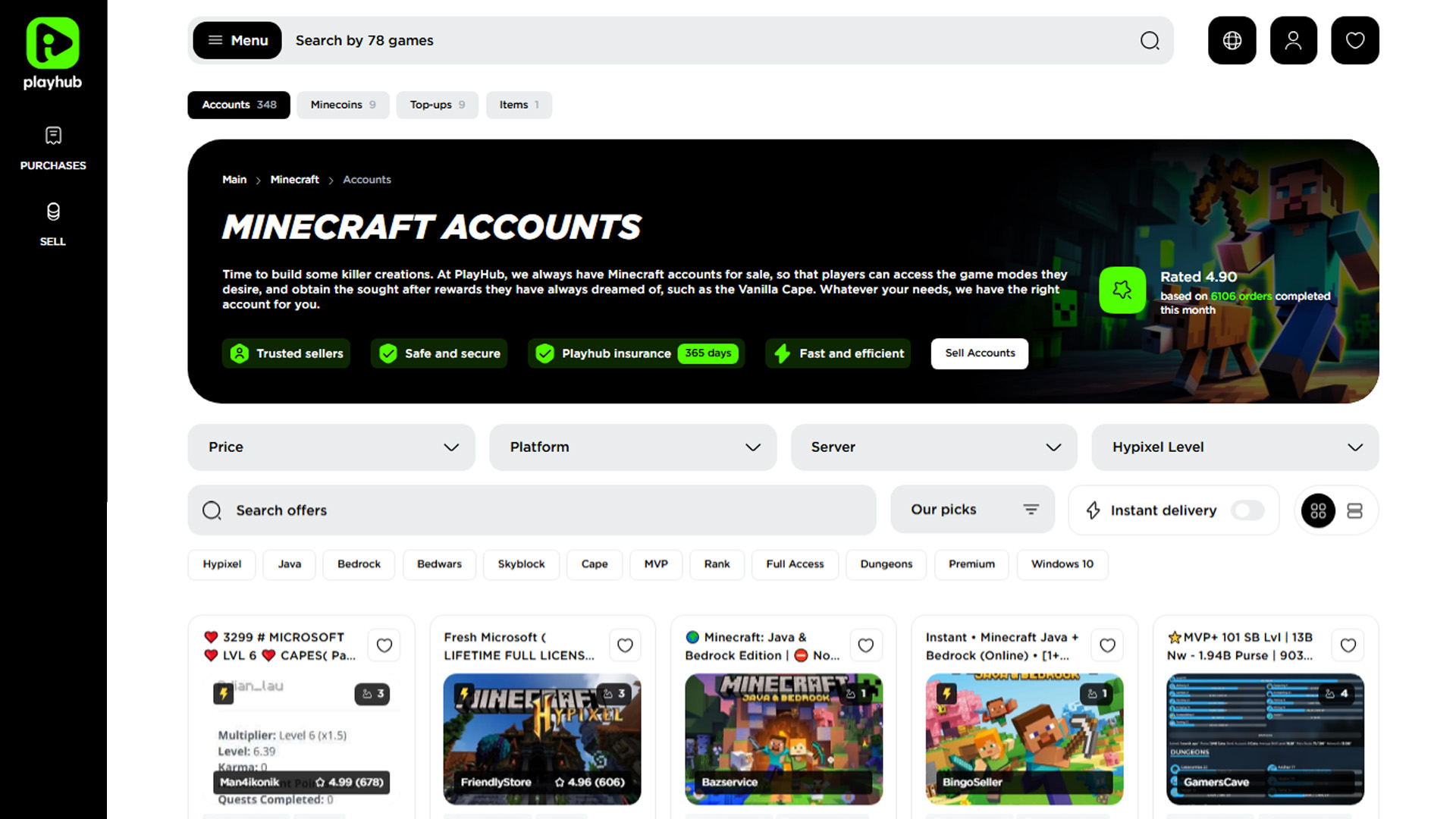 Best Websites to Buy Minecraft Accounts - PlayHub