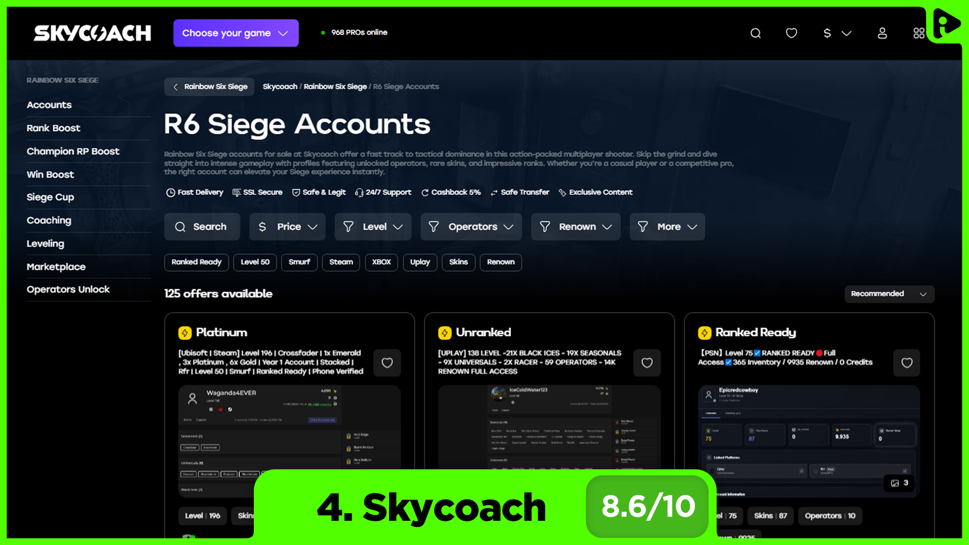 Best websites to buy Rainbow Six Siege accounts - Skycoach