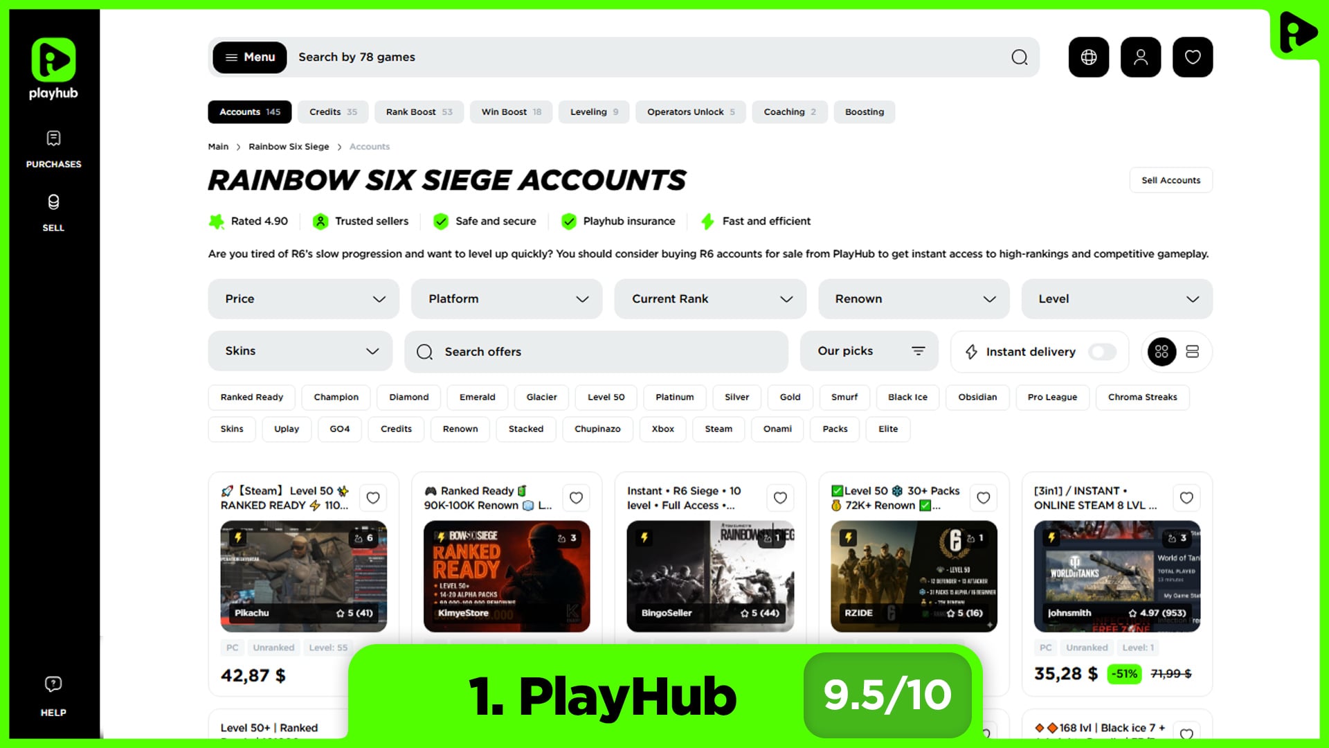 Best websites to buy Rainbow Six Siege Accounts - PlayHub