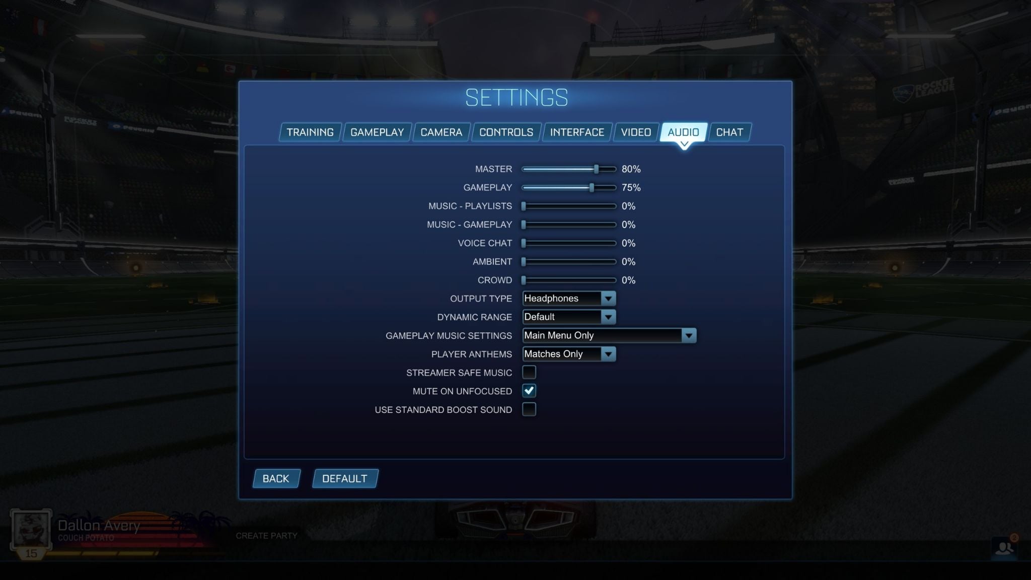 Rocket League Audio Settings