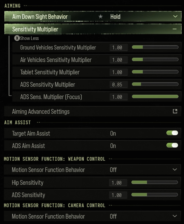Call of Duty Modern Warfare 4 Aiming Settings
