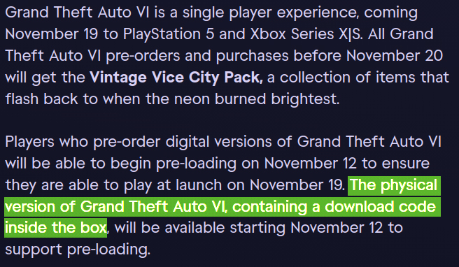 GTA 6 physical copy no disk
