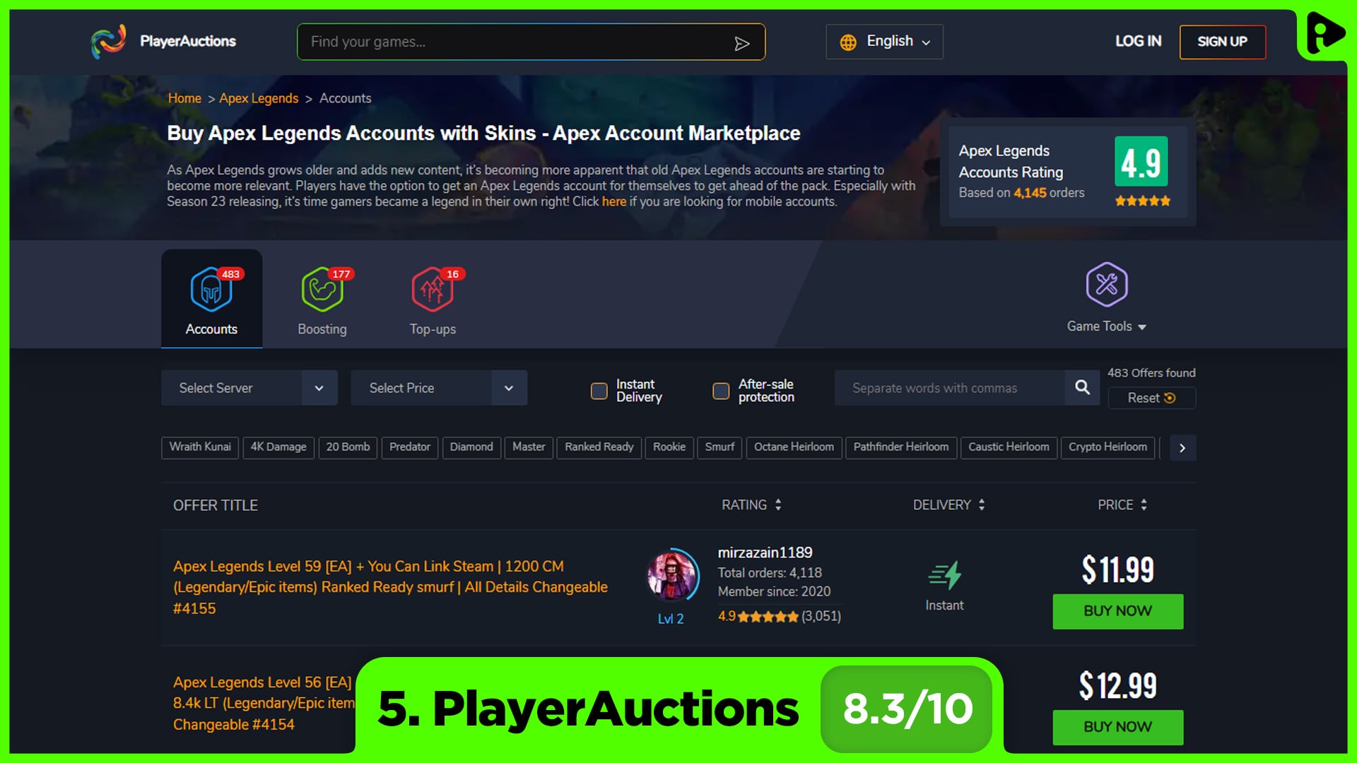 Best websites to buy Apex Legends accounts - PlayerAuctions