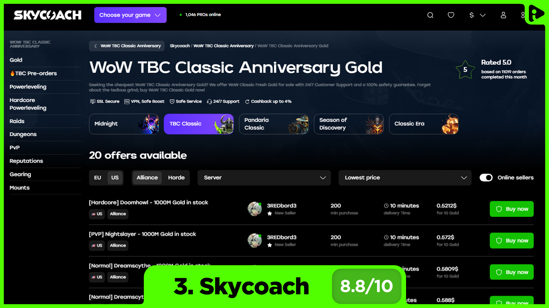 Best websites to buy WoW TBC Classic Anniversary Gold - Skycoach