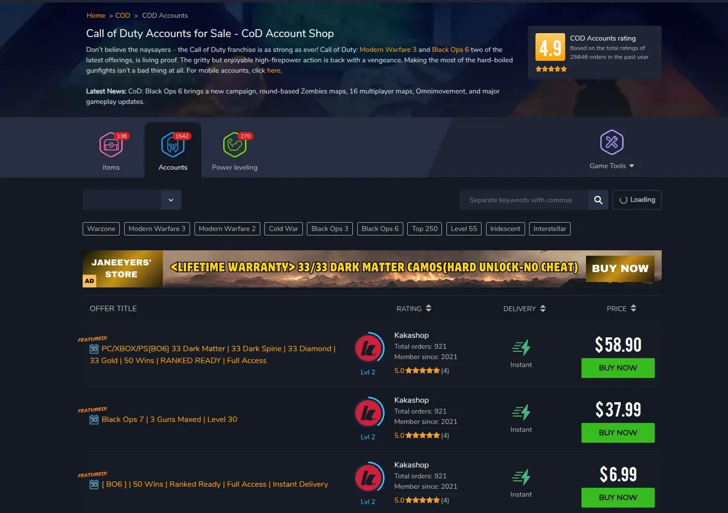 best wepbsites to buy cod accounts