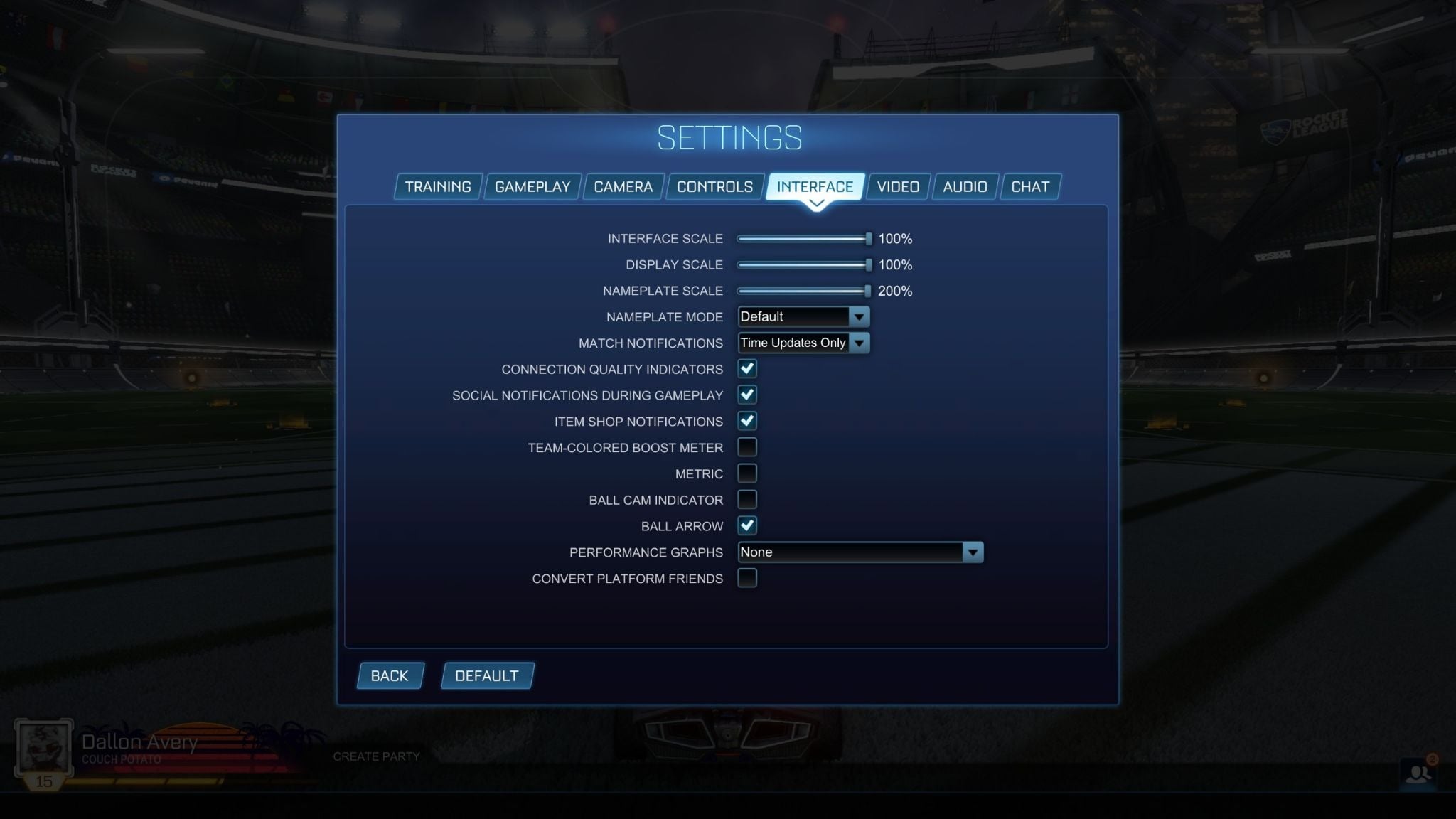 Rocket League Interface Settings