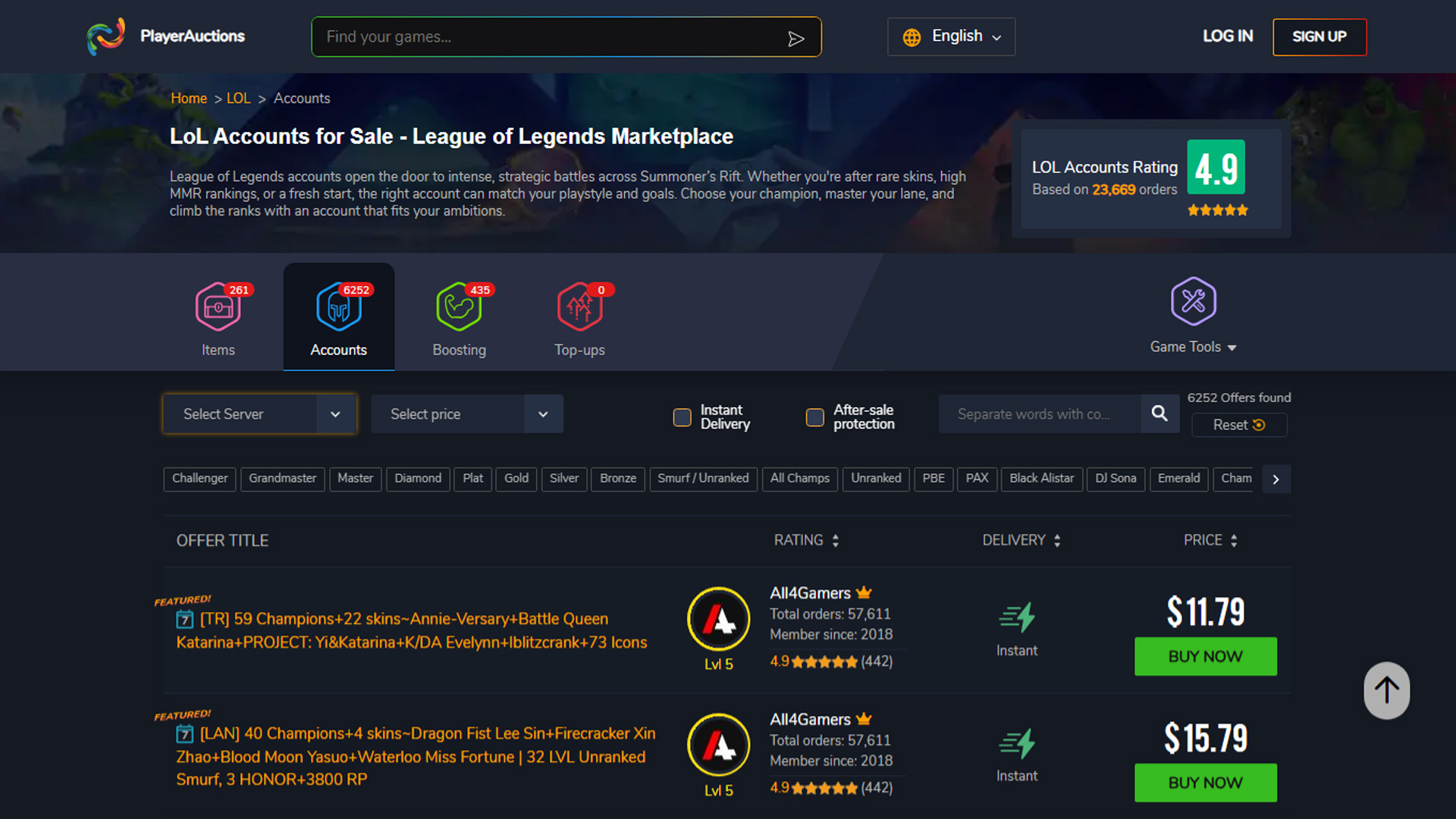 Best websites to buy LoL accounts - PlayerAuctions