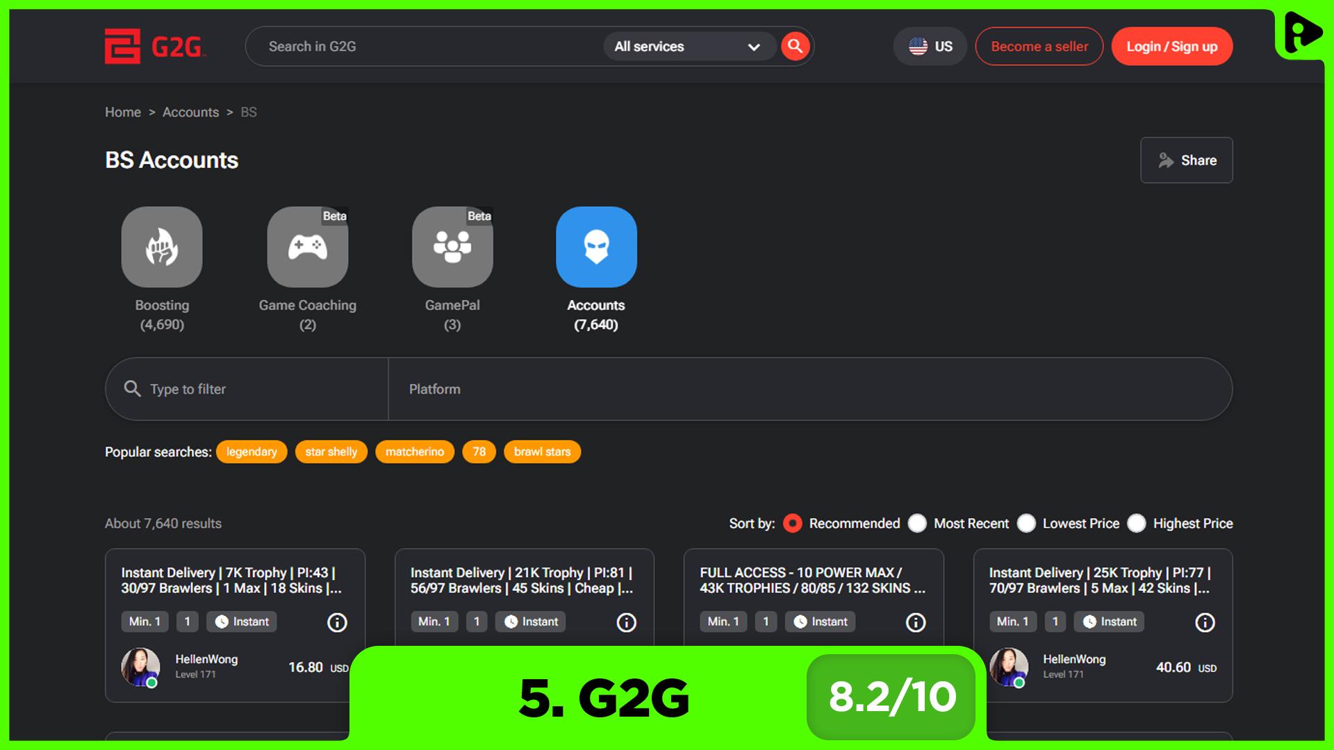 Best websites to buy Brawl Stars Accounts - G2G