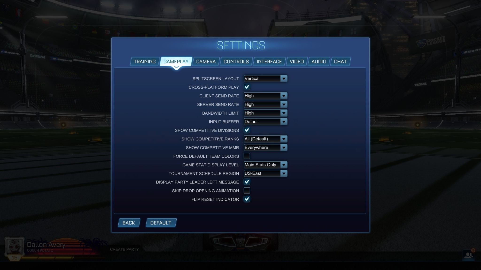 Rocket League Gameplay Settings