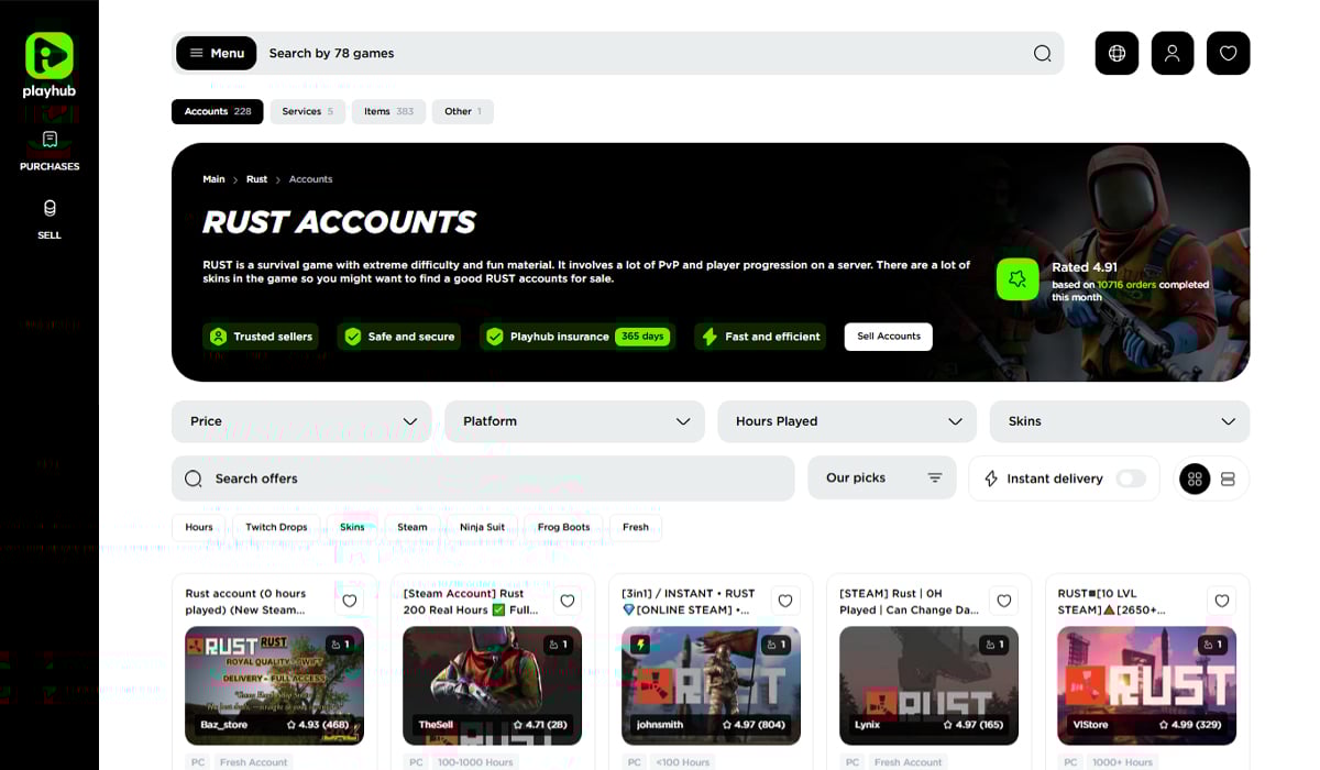 Best website to buy Rust account - PlayHub