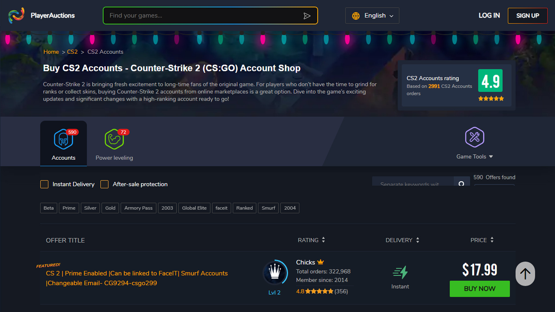 Best Websites to Buy CS2 Accounts - PlayerAuctions