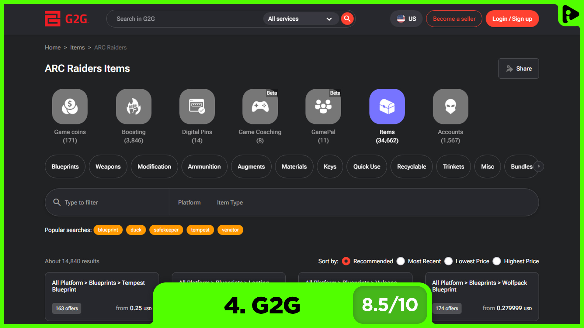 Best websites to buy ARC Raiders blueprints - G2G