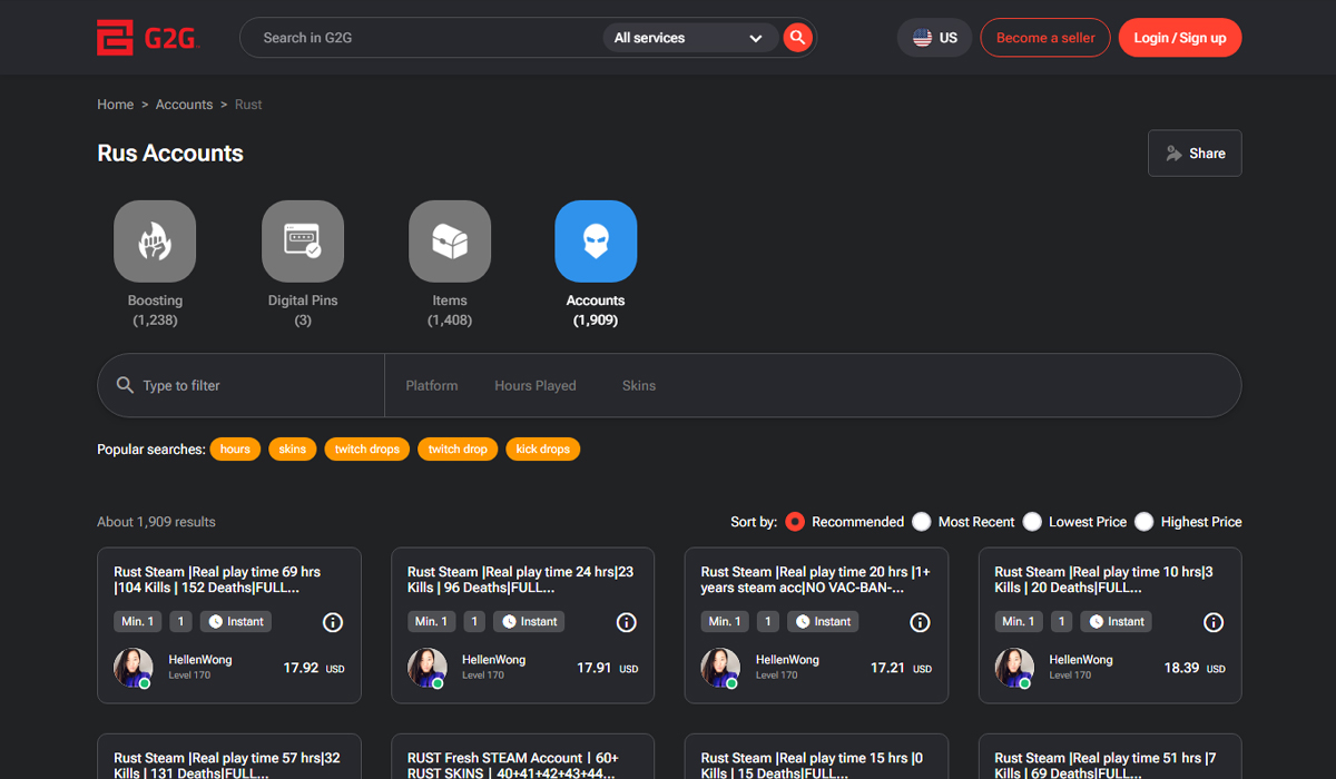 Best website to buy Rust account - G2G