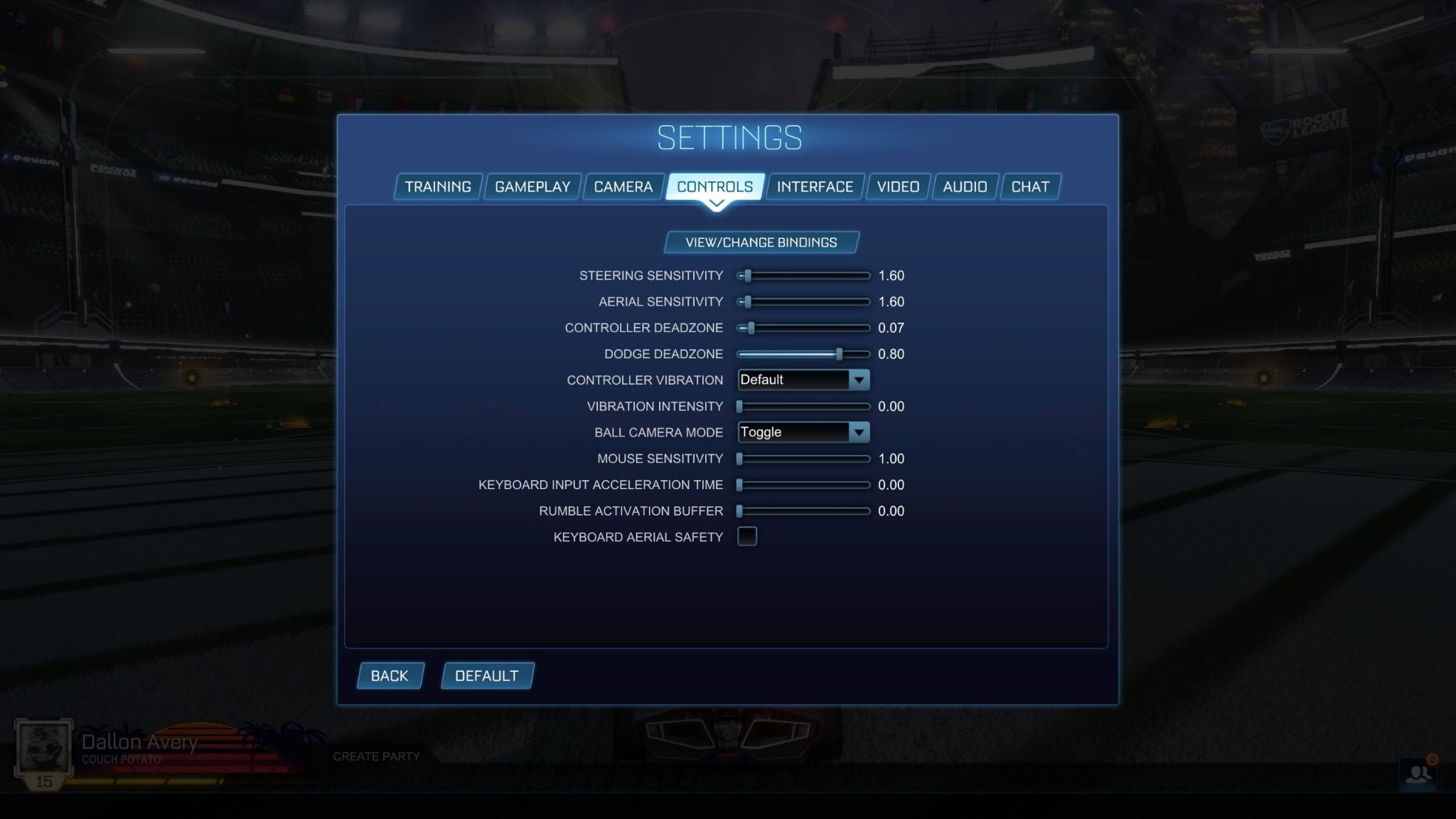 Rocket League Controls Settings