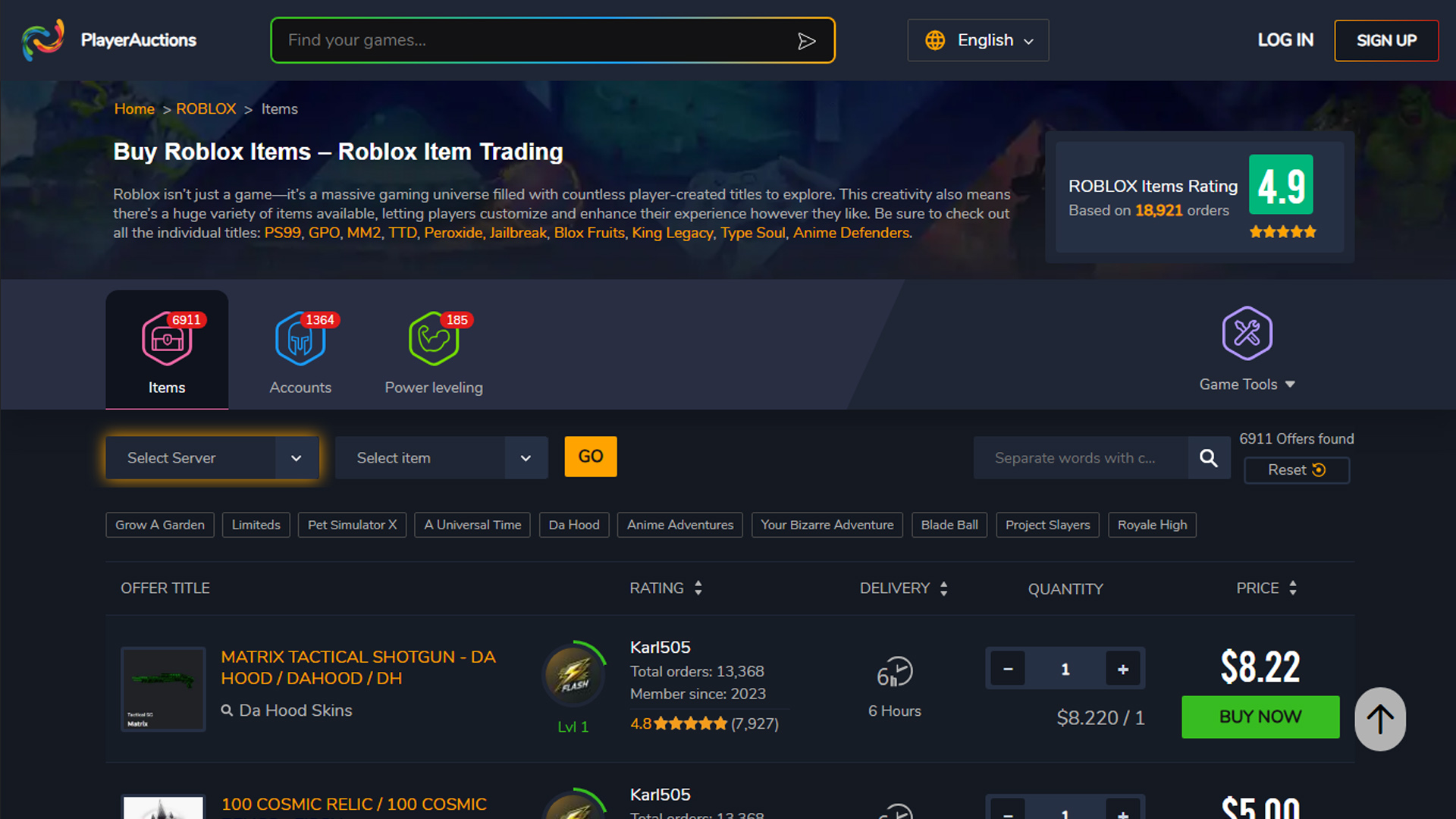 Best websites to buy RBLX items - PlayerAuction