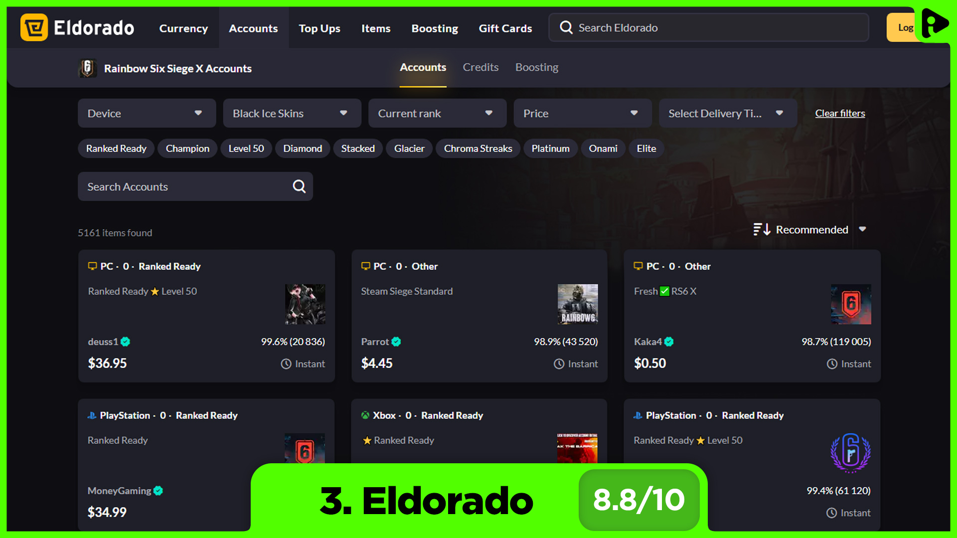 Best websites to buy Rainbow Six Siege accounts - Eldorado