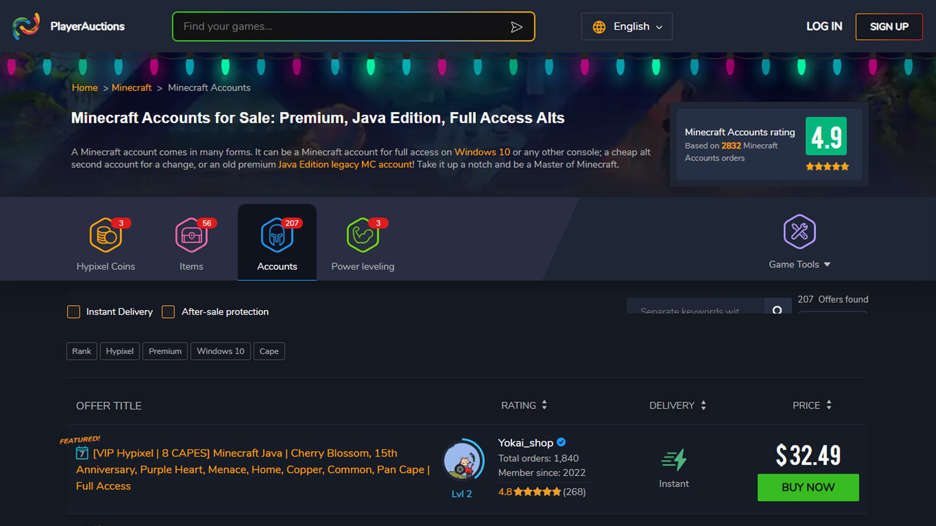 Best Websites to Buy Minecraft Accounts - PlayerAuctions