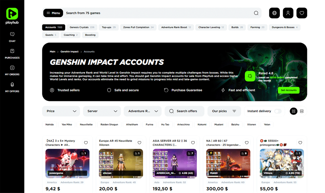 PlayHub Genshin Impact Accounts