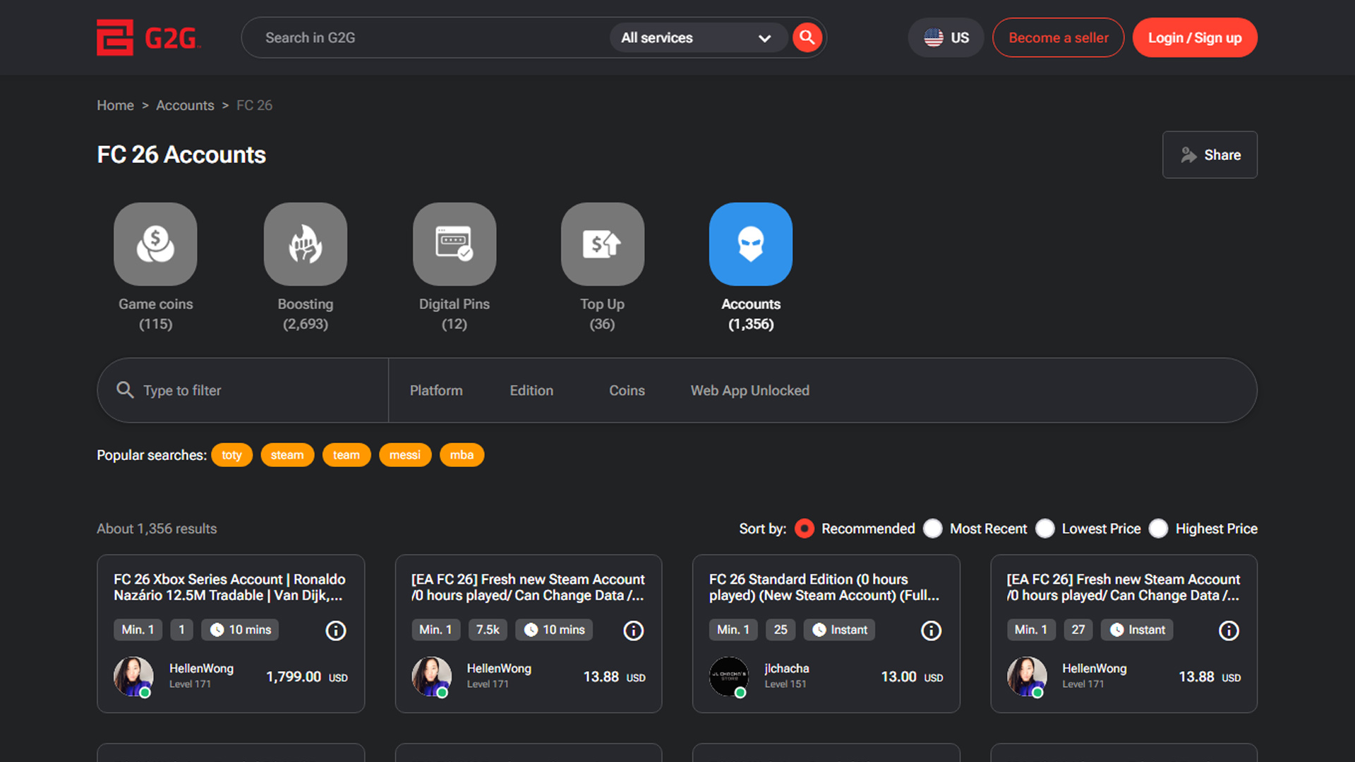 Best websites to buy FC 26 accounts - G2G