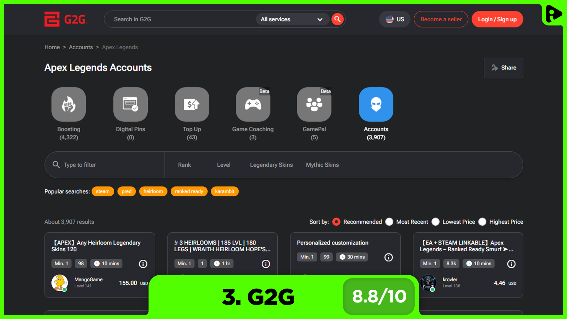Best websites to buy Apex Legends accounts - G2G