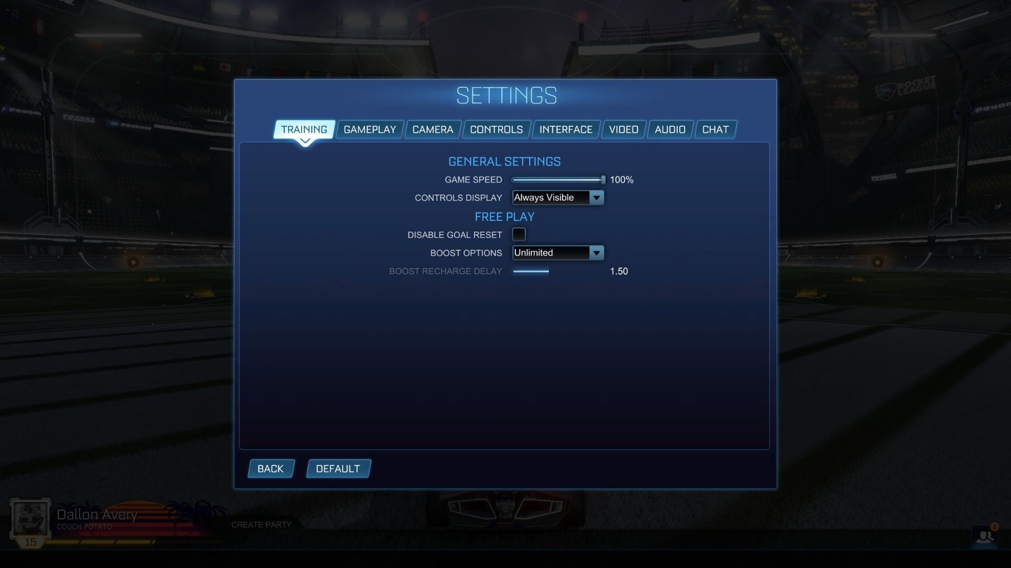 Rocket League Training Settings