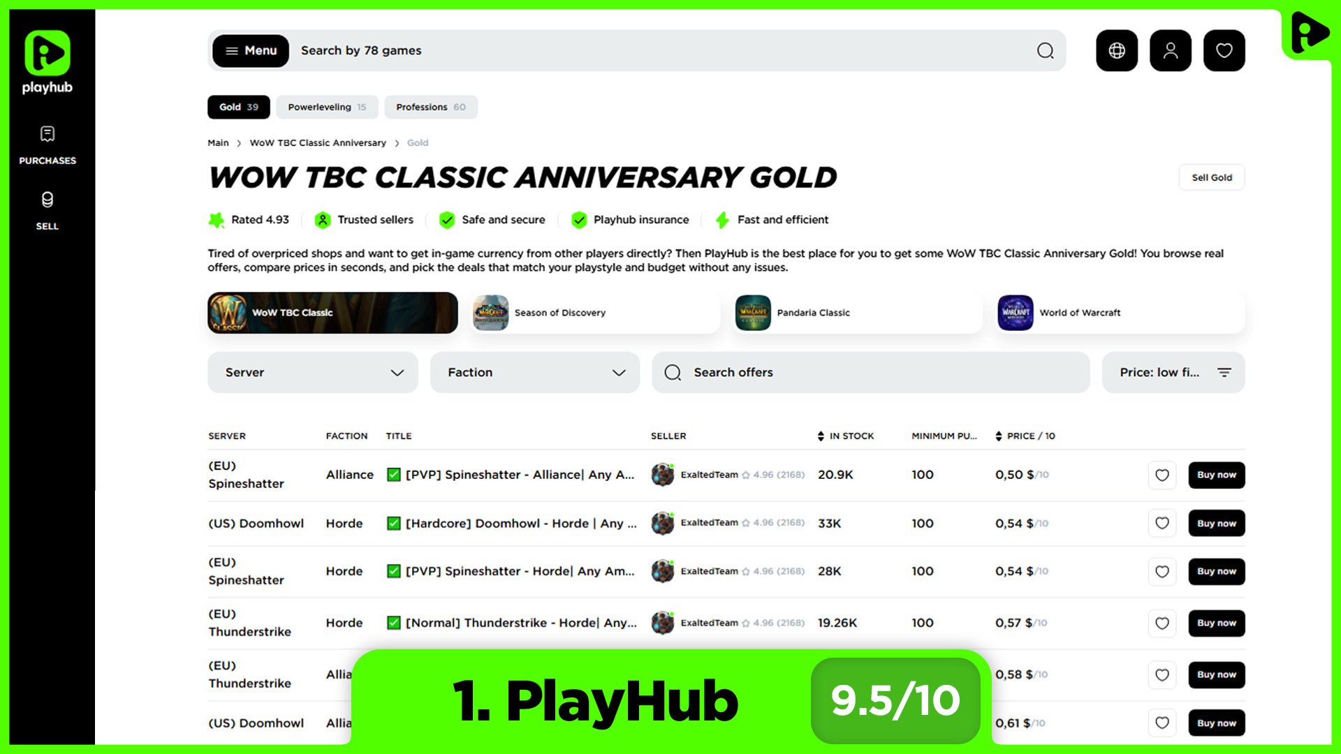 Best websites to buy WoW TBC Classic Anniversary Gold - PlayHub