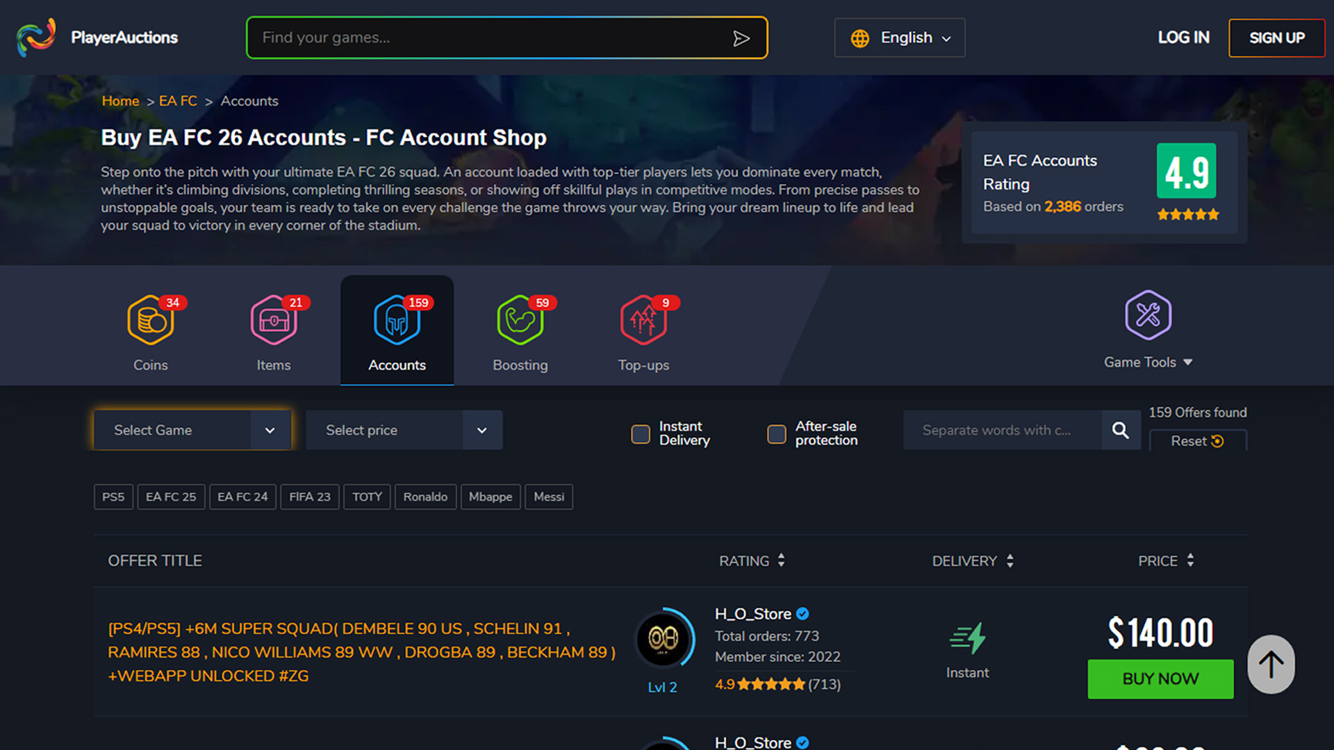 Best websites to buy FC 26 accounts - PlayerAuctions