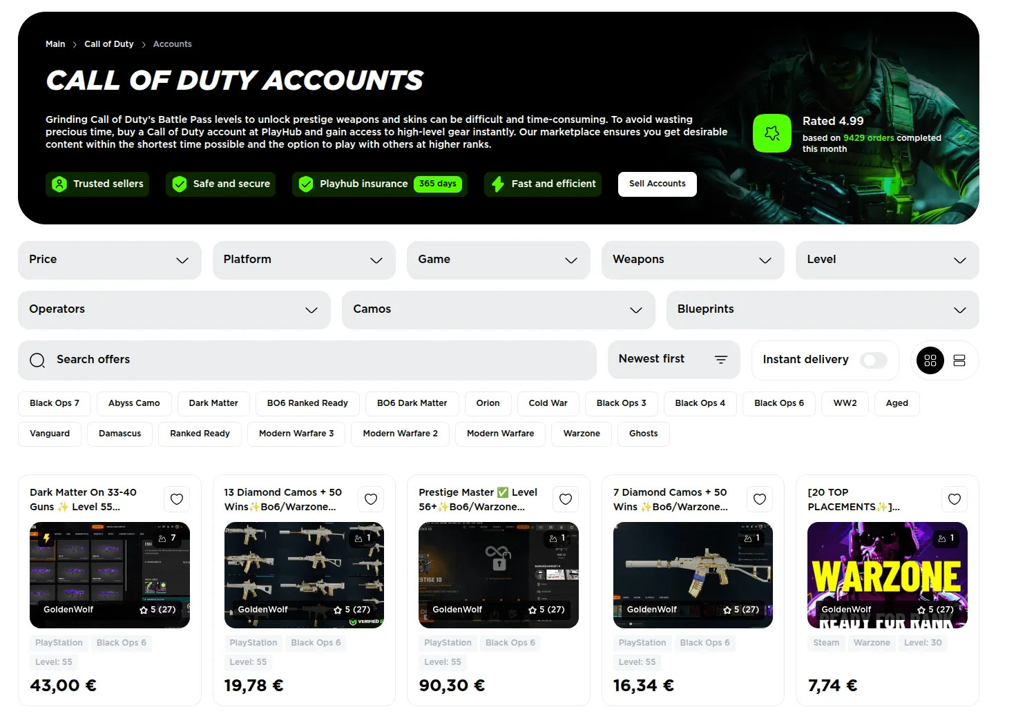 best wepbsites to buy cod accounts