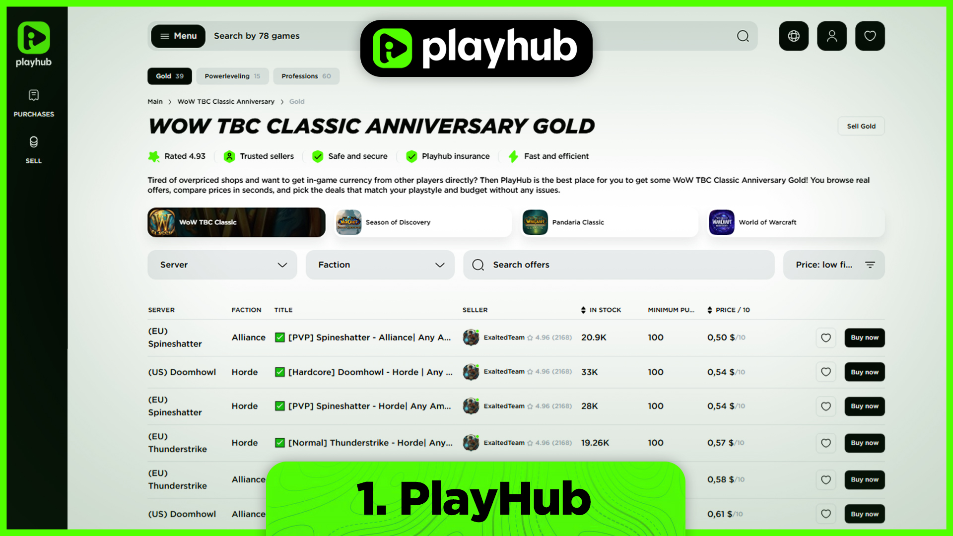 Best websites to buy WoW TBC Classic Anniversary Gold - PlayHub
