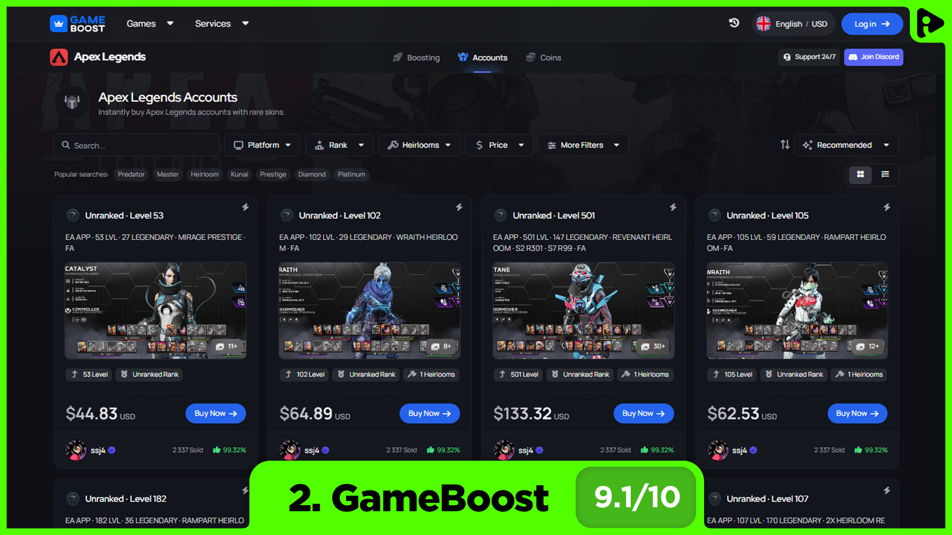 Best websites to buy Apex Legends accounts - GameBoost